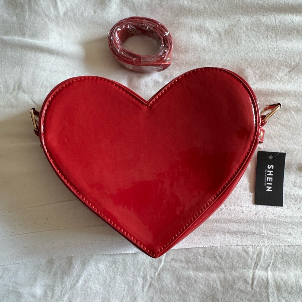 SHEIN Glossy Red Heart Crossbody Bag